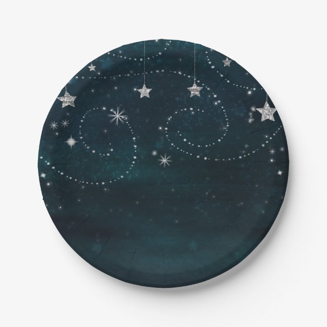Celestial Starry Sky Wirbel Baby Shower Party Pappteller (Vorderseite)