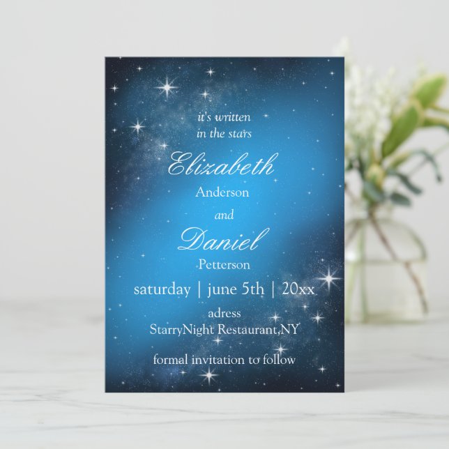 Celestial StarryNight Save the Date Wedding Einlad (Stehend Vorderseite)