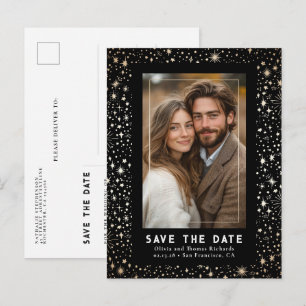 Celestial Stars Black Wedding Save the Date Foto Ankündigungspostkarte