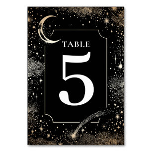 Celestial Stars Black Wedding Tischnummer Card