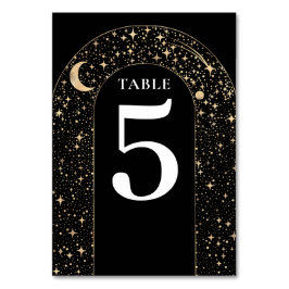 Celestial Stars Black Wedding Tischnummer Card