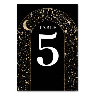 Celestial Stars Black Wedding Tischnummer Card