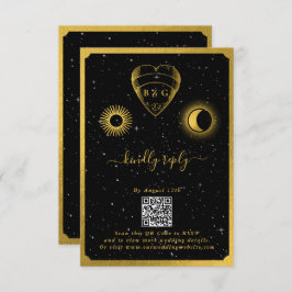 Celestial Stars Crescent Moon Black Gold Wedding Begleitkarte