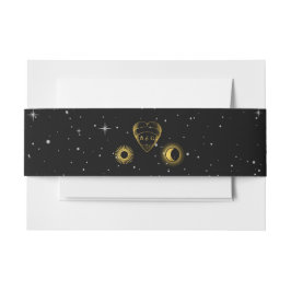 Celestial Stars Crescent Moon Black Gold Wedding Einladungsbanderole