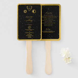 Celestial Stars Crescent Moon Black Gold Wedding Fächer