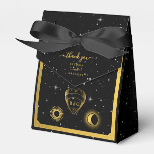 Celestial Stars Crescent Moon Black Gold Wedding Geschenkschachtel