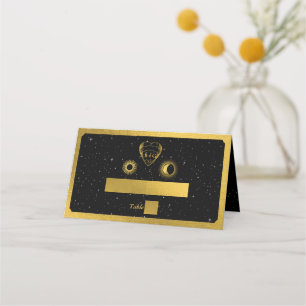Celestial Stars Crescent Moon Black Gold Wedding Platzkarte