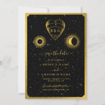 Celestial Stars Crescent Moon Black Gold Wedding