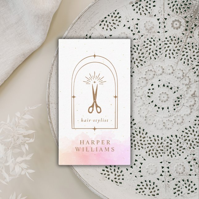 Celestial Stars Hair Stylist Salon | Rosa Gold Visitenkarte (Von Creator hochgeladen)