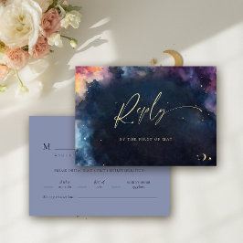 Celestial Stars Mitternacht Blue Meet Wedding RSVP