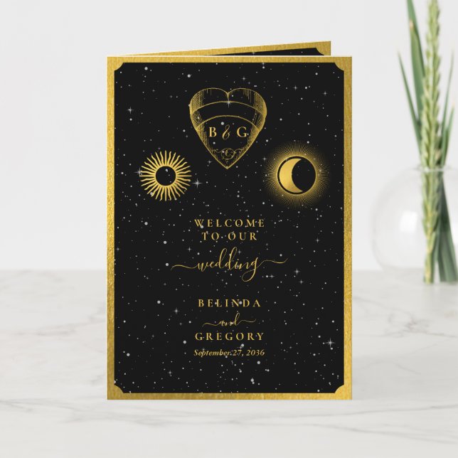 Celestial Stars Moon Wedding Order of Service Programm (Vorderseite)