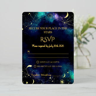 Celestial Stars | Navy/Teal Gold Wedding RSVP card Folieneinladung