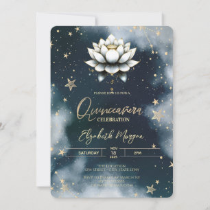 Celestial Stars White Lotus Sky Quinceanera Einladung