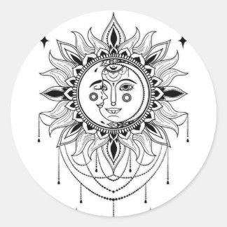 Celestial Sun and Moon Runder Aufkleber