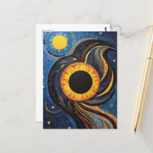 Celestial Sun and Stars in Night Sky Mosaik Postkarte