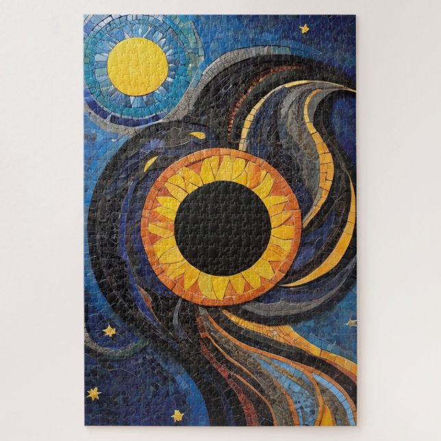 Celestial Sun and Stars in Night Sky Mosaik Puzzle (Vertikal)