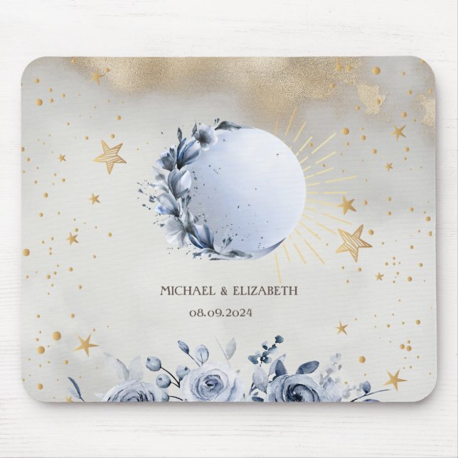 Celestial Sun, Blue Moon Rose, Stars Night Sky Mousepad (Vorne)