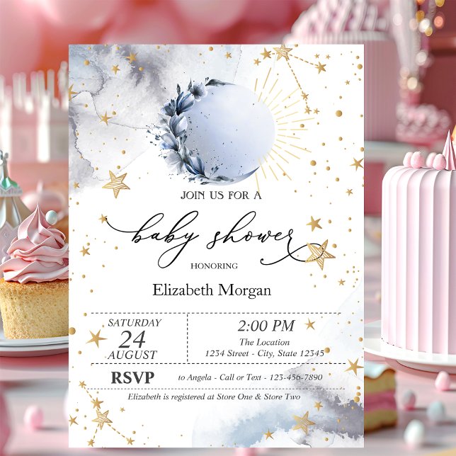 Celestial Sun, Blue Moon, Stars Baby Dusche Einladung (Von Creator hochgeladen)