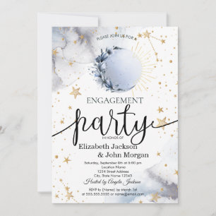 Celestial Sun, Blue Moon, Stars Verlobung Einladung