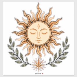 Celestial Sun Face Botanical Mystical Art Aufkleber