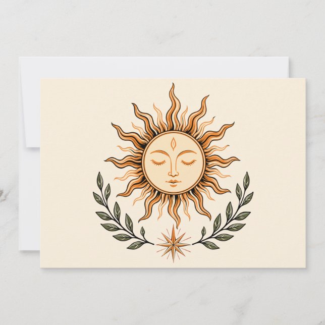 Celestial Sun Face Botanical Mystical Art Einladung (Vorderseite)