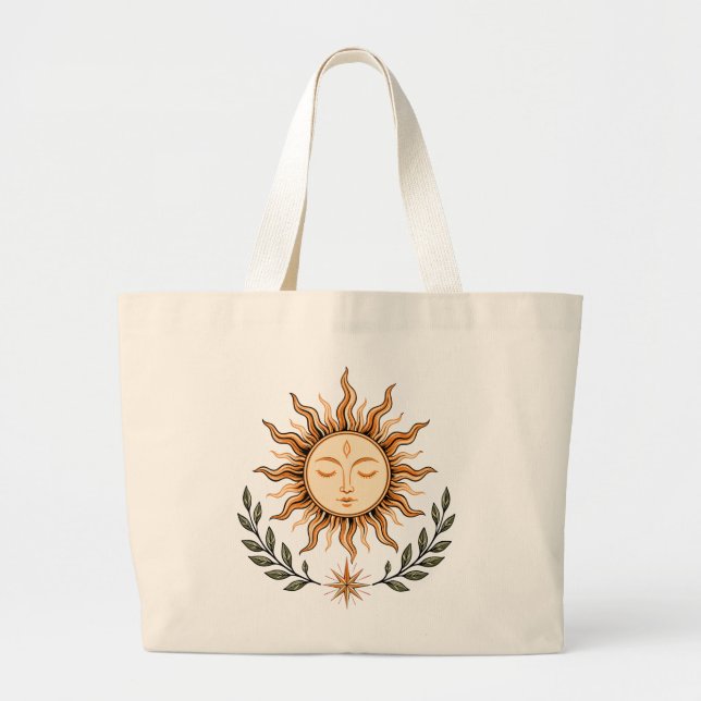 Celestial Sun Face Botanical Mystical Art Jumbo Stoffbeutel (Vorne)