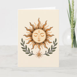 Celestial Sun Face Botanical Mystical Art Karte