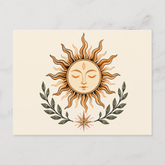 Celestial Sun Face Botanical Mystical Art Postkarte