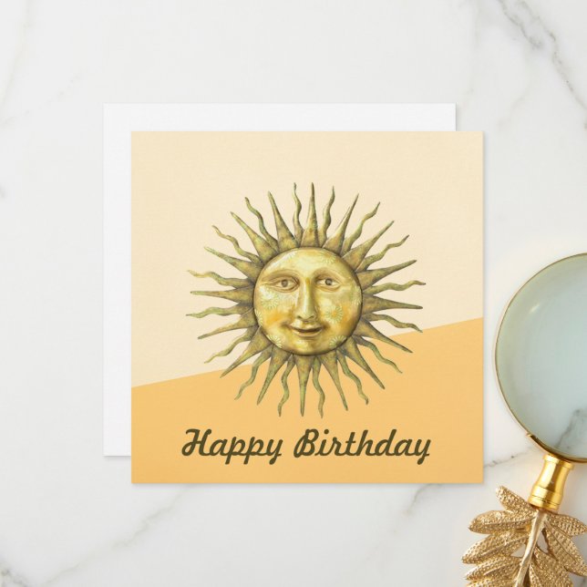Celestial Sun Face Colorblock Happy Birthday Card Dankeskarte (Vorderseite/Rückseite Beispiel)