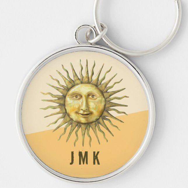 Celestial Sun Face Colorblock Monogram Schlüsselanhänger (Vorne)