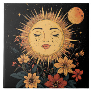 Celestial Sun Goddess mit floralen Blüten Fliese