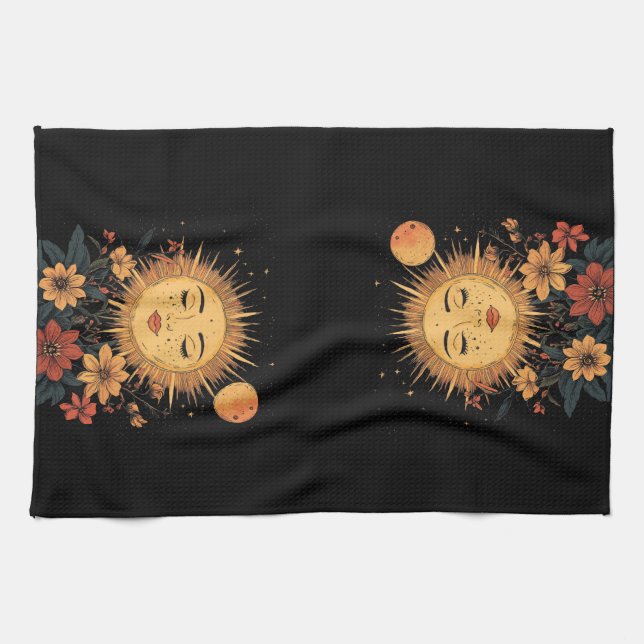 Celestial Sun Goddess mit floralen Blüten Geschirrtuch (Horizontal)