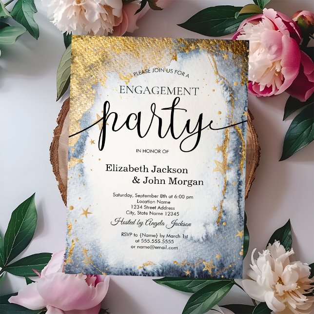 Celestial Sun, Mond, Sterne Wasserfarben Verlobung Einladung (Von Creator hochgeladen)