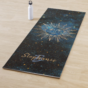 Celestial Sun Monogram Name Glitzer Navy Cool Yogamatte