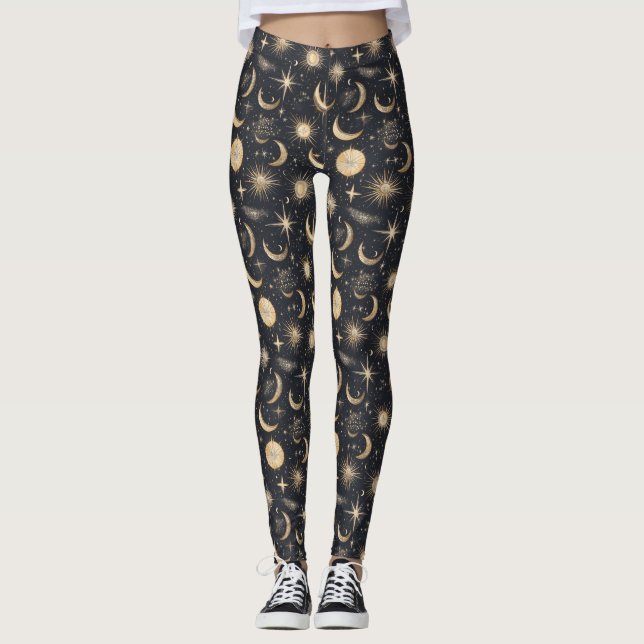 Celestial Sun Moon and Stars Night Sky Leggings (Vorderseite)