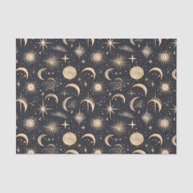 Celestial Sun Moon and Stars Night Sky Seidenpapier (Vorderseite)