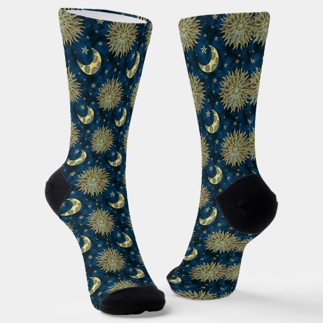 Celestial Sun Moon and Stars Pattern Socken (Gewinkelt)