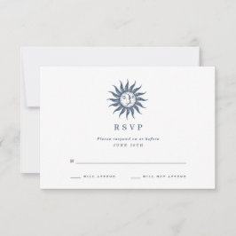 Celestial Sun & Moon Blue Agate Wedding RSVP Karte