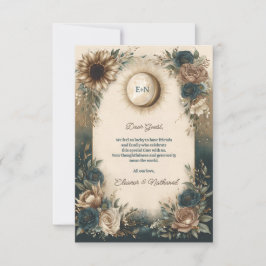 Celestial Sun Moon Boho Floral Rustic Wedding Dankeskarte