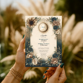 Celestial Sun Moon Boho Floral Rustic Wedding Einladung