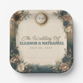 Celestial Sun Moon Boho Floral Rustic Wedding Pappteller