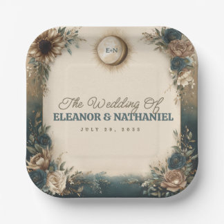 Celestial Sun Moon Boho Floral Rustic Wedding Pappteller