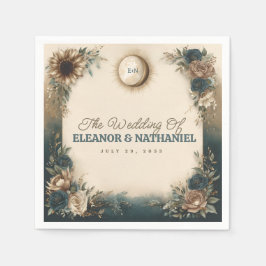 Celestial Sun Moon Boho Floral Rustic Wedding Serviette