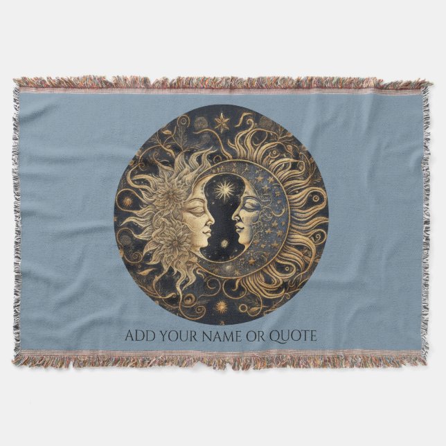 Celestial Sun Moon Custom Quote Blue Decke (Vorderseite)