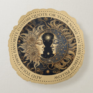 Celestial Sun Moon Custom Quote Round Pillow Rundes Kissen