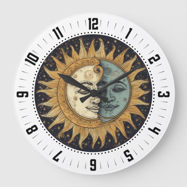 Celestial Sun Moon Faces Große Wanduhr (Vorderseite)