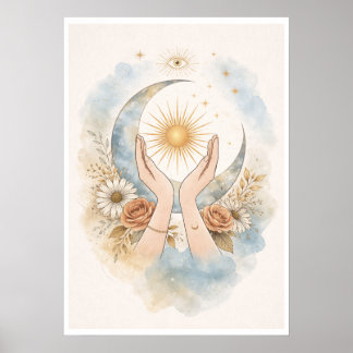 Celestial Sun Moon Hands Aesthetic Wall Art Poster