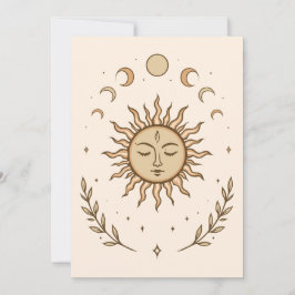Celestial Sun Moon Phases Mystical Botanical Art Karte