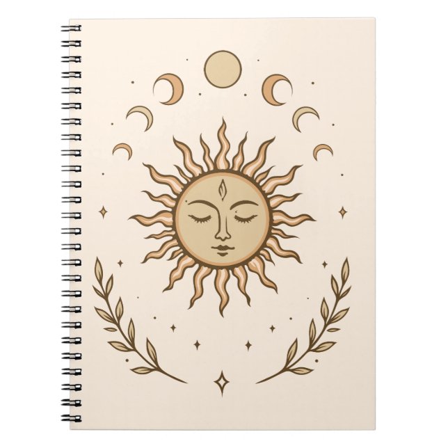 Celestial Sun Moon Phases Mystical Botanical Art Notizblock (Vorderseite)