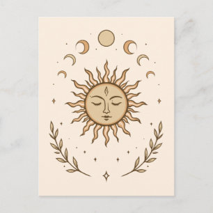 Celestial Sun Moon Phases Mystical Botanical Art Postkarte